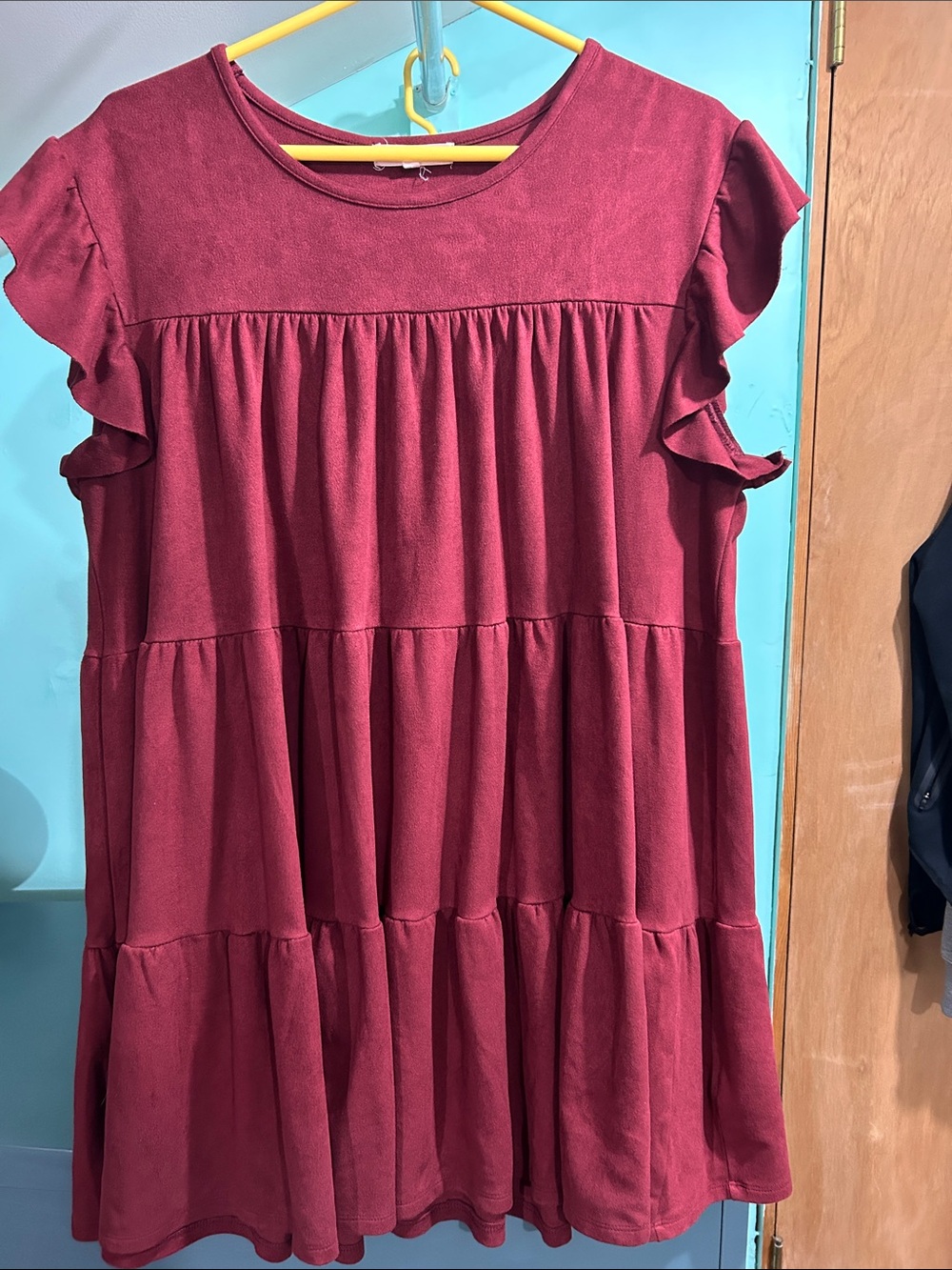Indigo Soul Burgundy Ruffle Sleeve Tiered Dress